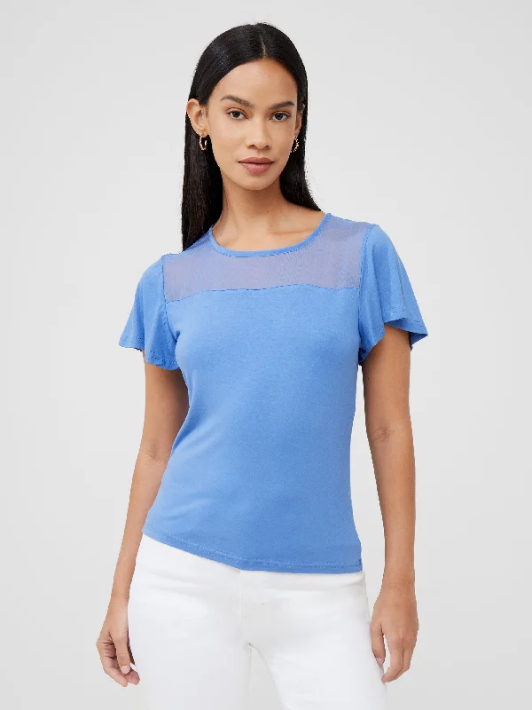 Sheer Panel Angel Sleeve Top Practical Women's Multi - 