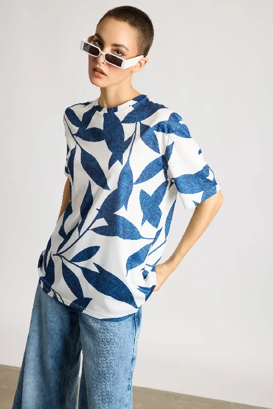Printed Women's T-Shirt - Blue/White Laid - back Women's Style