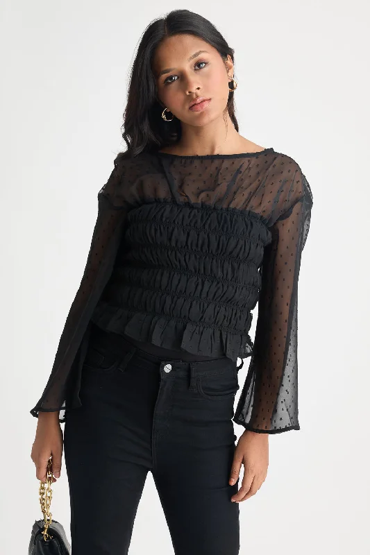 Black Mesh Ruched Top performance