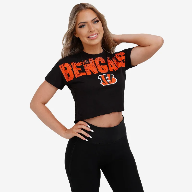 Cincinnati Bengals Womens Distressed Wordmark Crop Top Gym