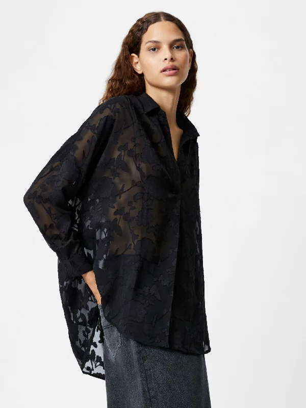 Devore Satin Popover Shirt Stylish Women's Tropical 
