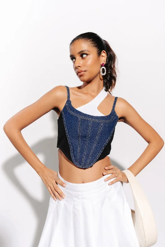 Two Face Seam Denim Top Cool Women's Distressed