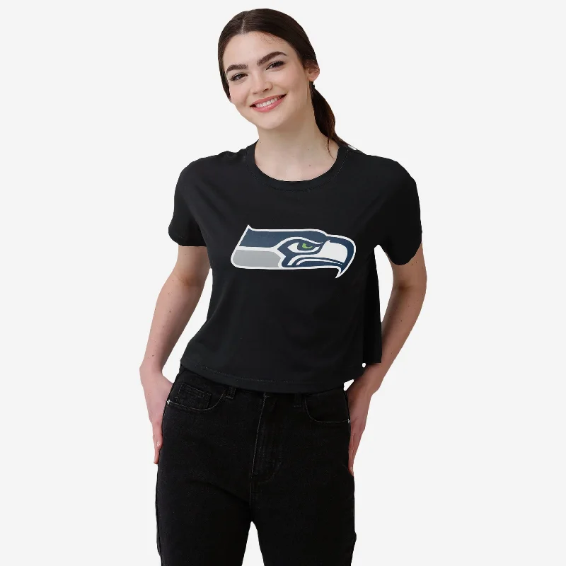 Seattle Seahawks Womens Black Big Logo Crop Top Youthful Women's Anime - inspired