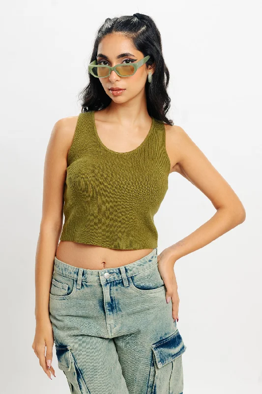 Mossy Meadow Green Crop Tank Classic Women's Pin - striped