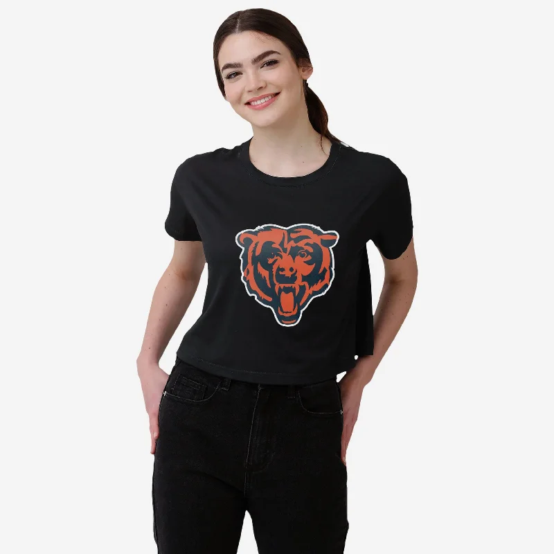 Chicago Bears Womens Black Big Logo Crop Top Monochromatic Office Style