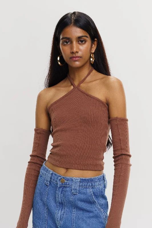 Brown Mock Sleeves Top Cozy Women's Winter