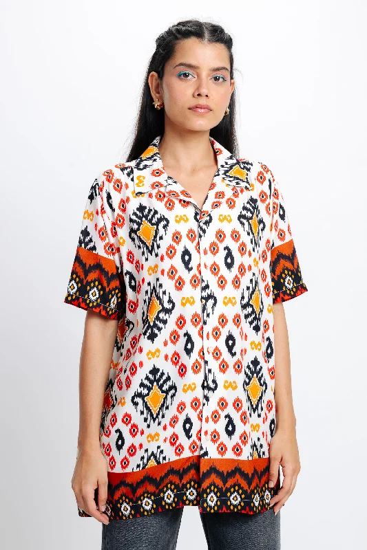 Women's Orange Printed Shirt Modern Women's 
