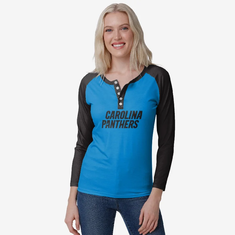 Carolina Panthers Womens Big Wordmark Long Sleeve Henley Artistic Women's Avant - 