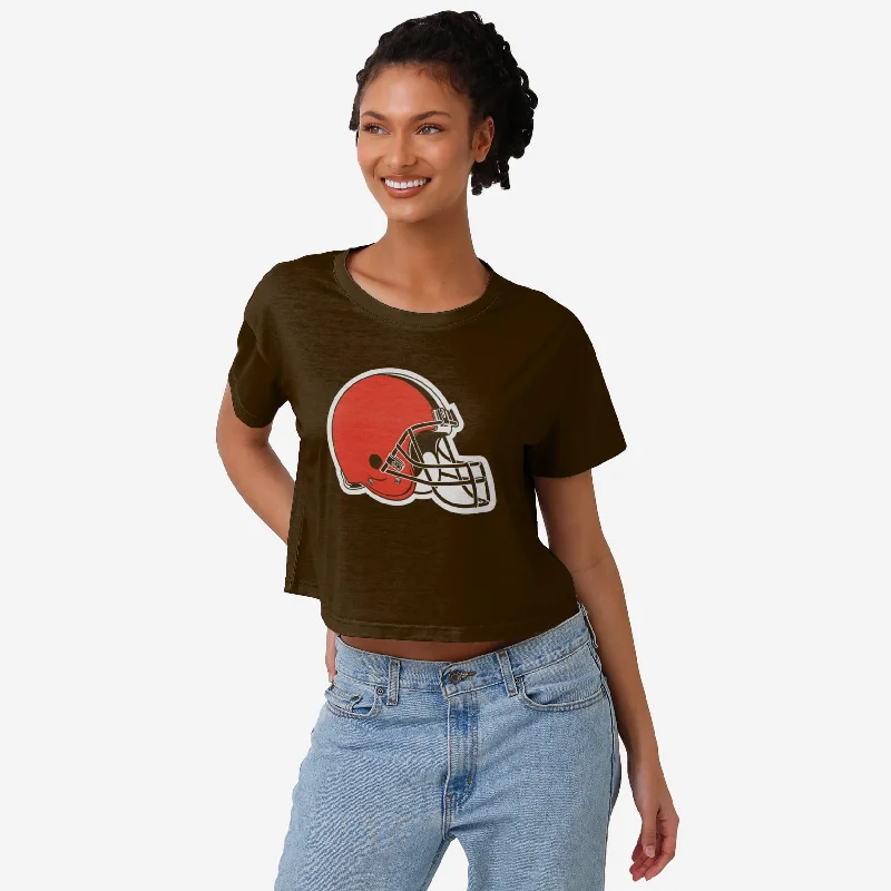 Cleveland Browns Womens Solid Big Logo Crop Top Cozy Women's Sherpa - lined