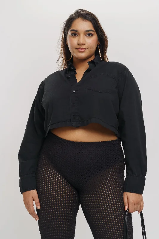 Black Full Sleeve Crop Top Monochromatic All - in - one