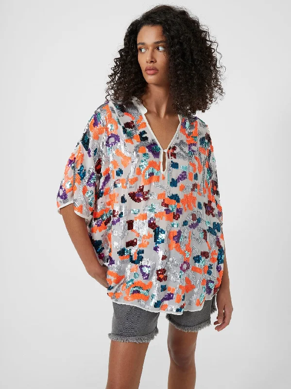 Flora Sequin V-Neck Blouse Trendy Women's Oversized