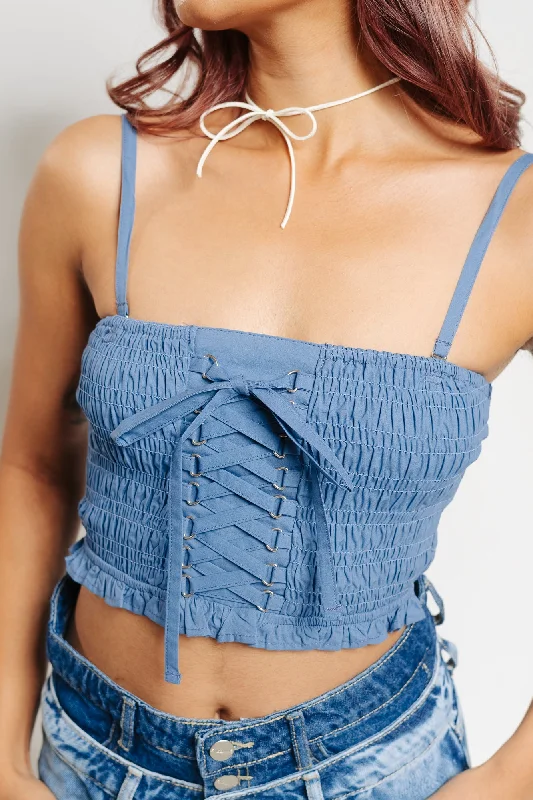 Denim Strap Criss Cross Blouse Luxurious Women's High -  end