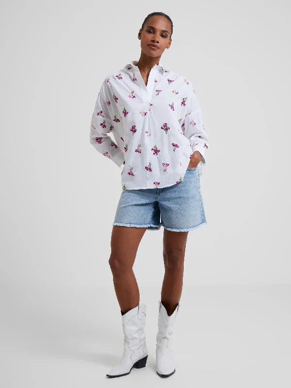Charla Rhodes Poplin Embroidered Popover Shirt Sophisticated Women's Tailored