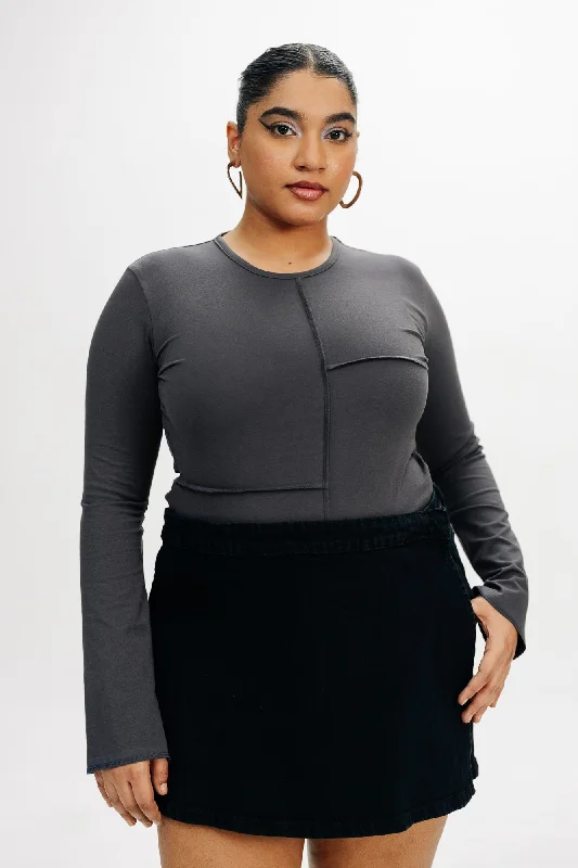 Dark Grey Cut & Sew Top Sleek Women's Metallic