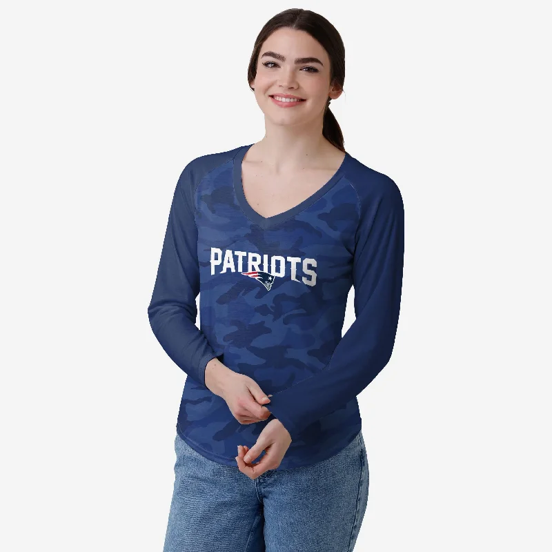 New England Patriots Womens Wordmark Tonal Camo Raglan T-Shirt Youthful Women's Pop