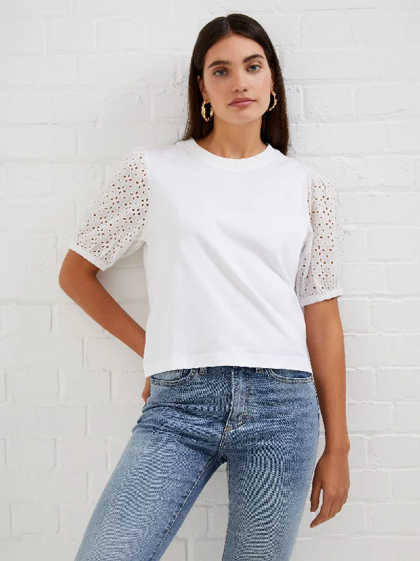 Anglaise Broderie Mix Sleeve Top Luxurious Women's High -  end