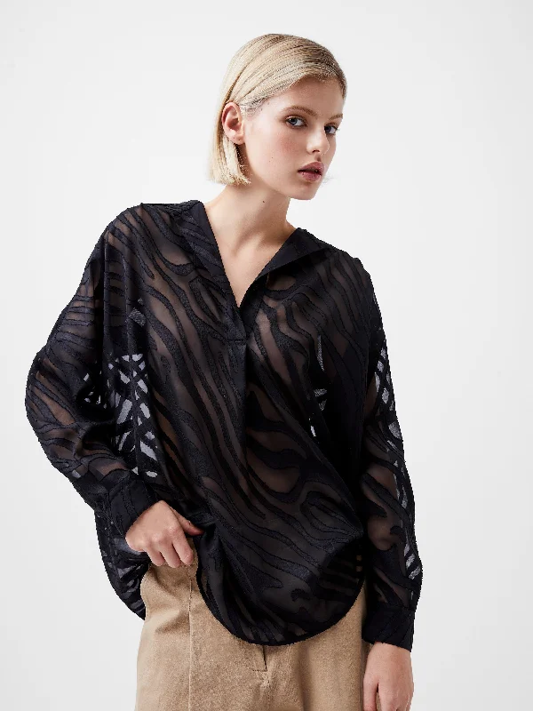 Zebra Devore Popover Shirt Sophisticated Women's 
