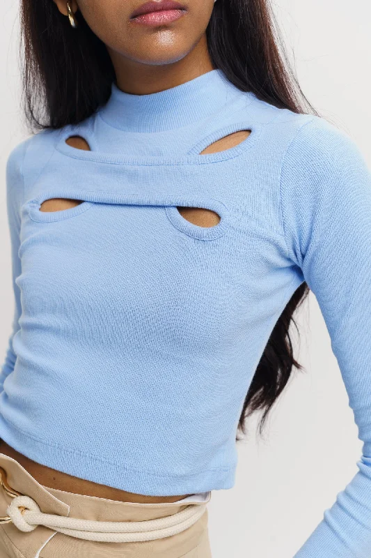 Blue Full Sleeved Ribbed Top performance