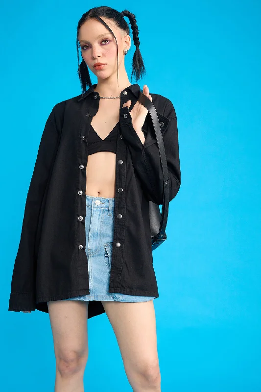 Black One Pocket Oversized Unisex Shirt Practical Women's Multi - 