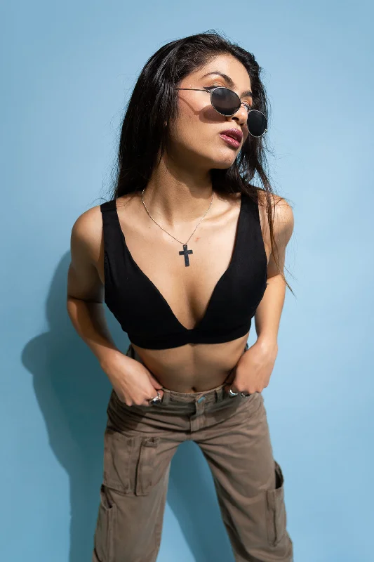 Black Buckle Bralette Top Bold Women's Statement