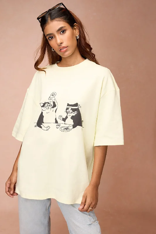 Women's Two Cats Behind Me Yellow T-Shirt Cool Women's Skate