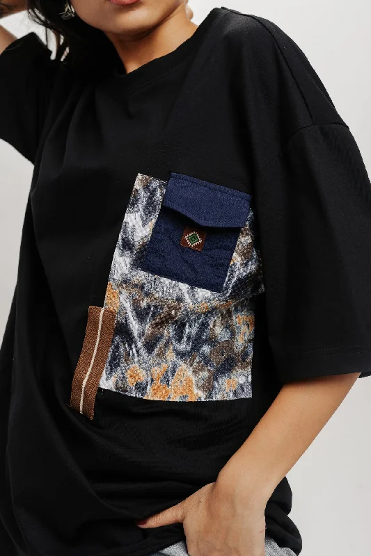 Patchwork Black T-Shirt Earthy Women's Hemp - based