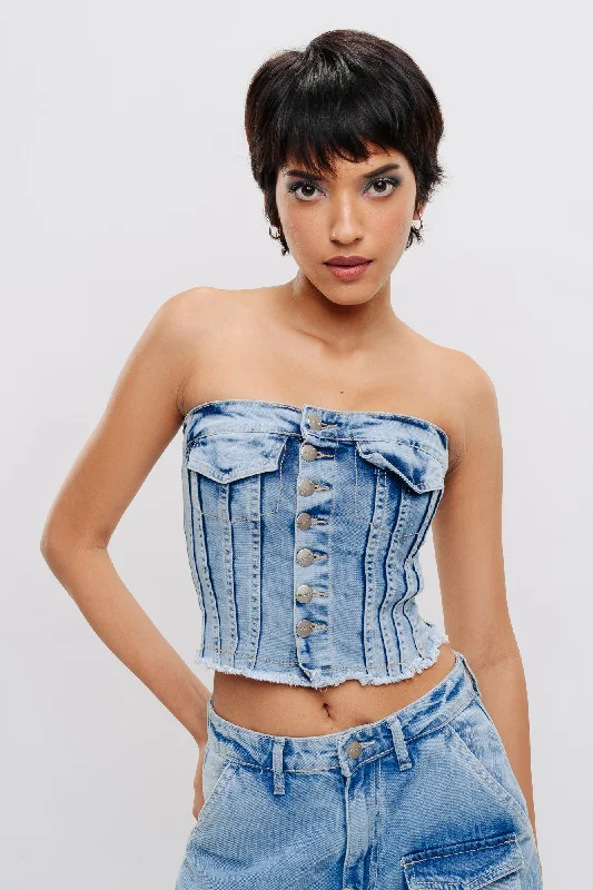 Button Up Denim Top Earthy Women's Hemp - based