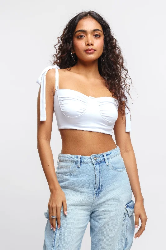 White Tie Up Crop Top Dynamic Women's High - energy