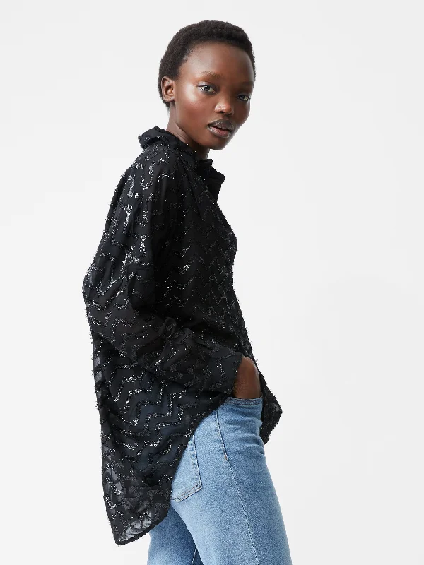 Lurex Georgette Long Sleeve Popover Shirt garde