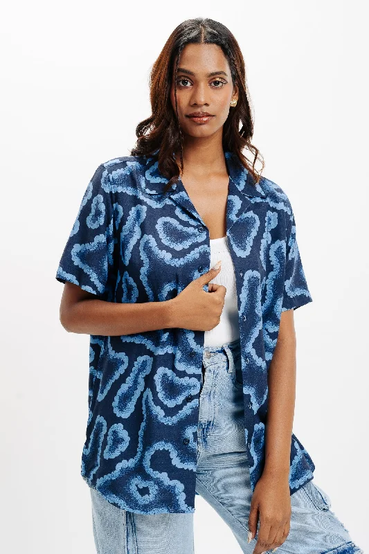 Black Abstract Print Linen Shirt Practical Women's Quick - dry