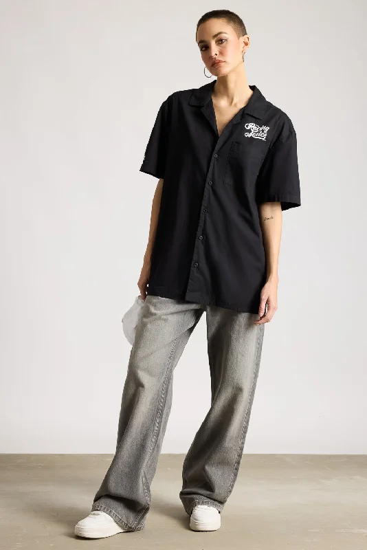 Cotton Poplin Women's Garage Shirt - Basic Black Edgy Women's Punk