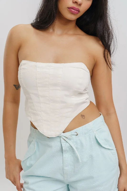 White Seamplay Bustier Top Traditional Women's Wool