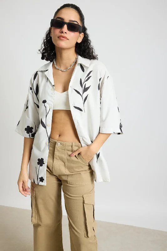 Petals Printed Women's Resort Shirt Monochromatic All - in - one