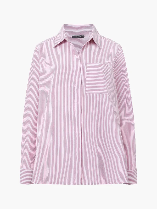 Stripe Buttoned Popover Shirt Luxurious Women's High -  end