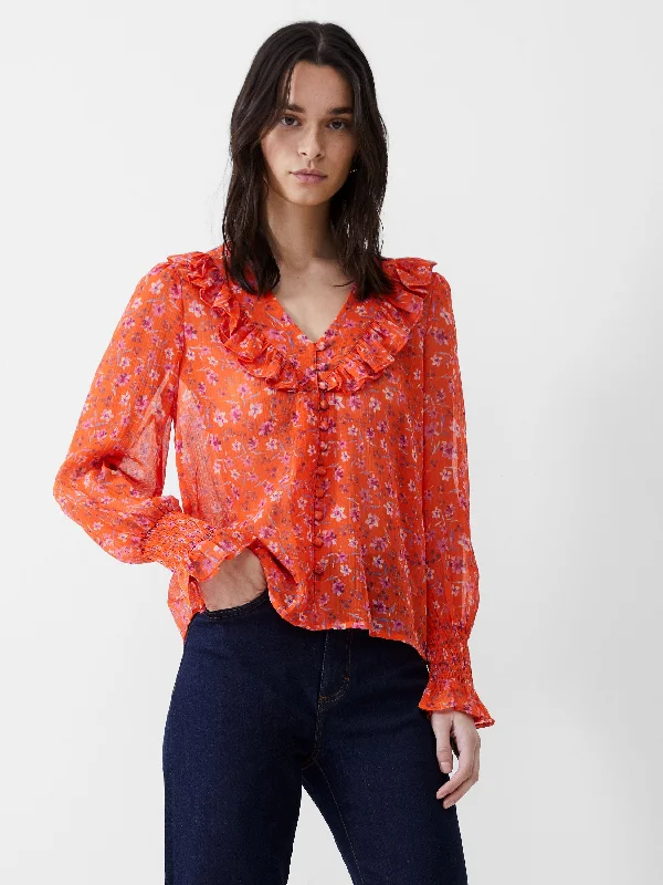 Camille Frill Shirred Sleeve Top Sharp Women's Italian