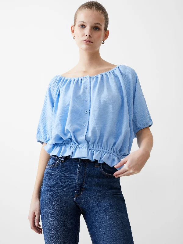 Button Crinkle Peasant Top Hip Women's Urban