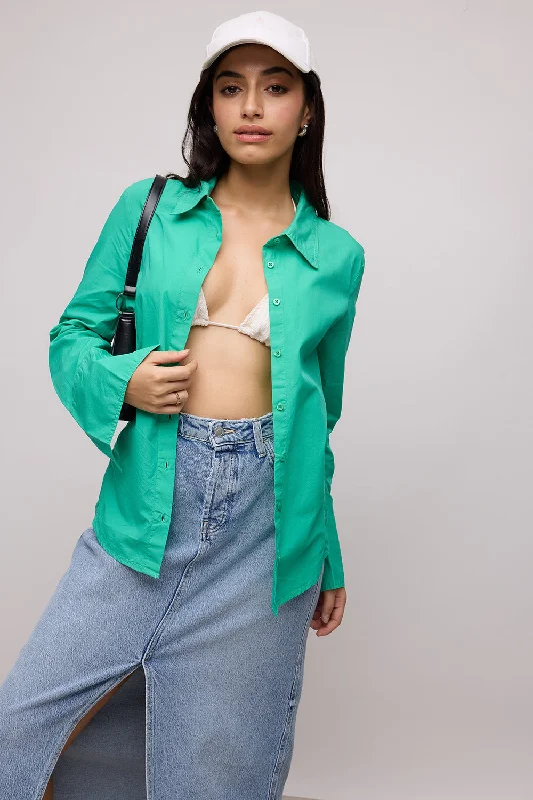 Absinthe Green Cotton Slim Fit Shirt Confident Women's Power