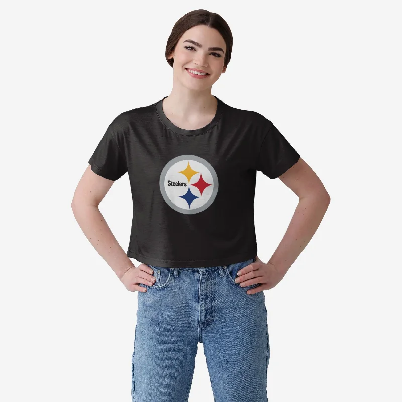 Pittsburgh Steelers Womens Solid Big Logo Crop Top Athletic Women's High - 