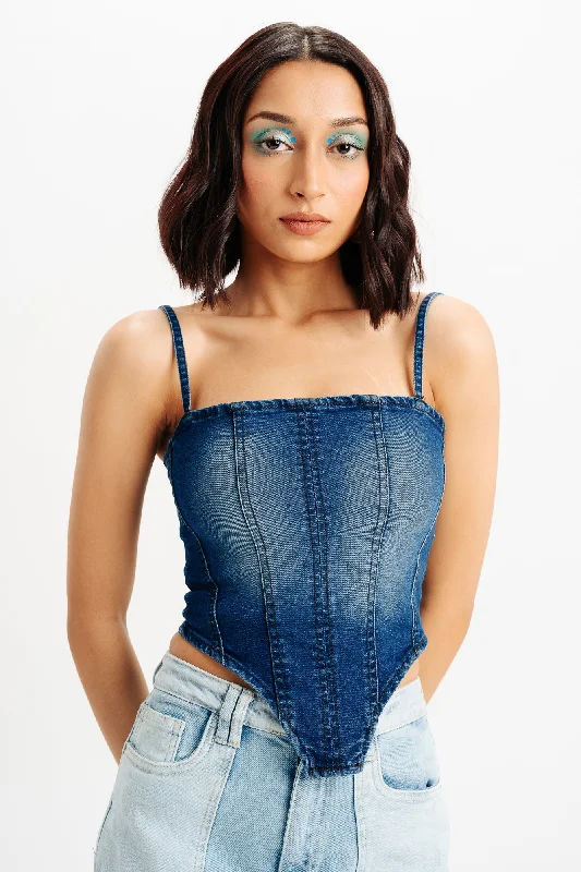 Side Cut Indigo Denim Top European
