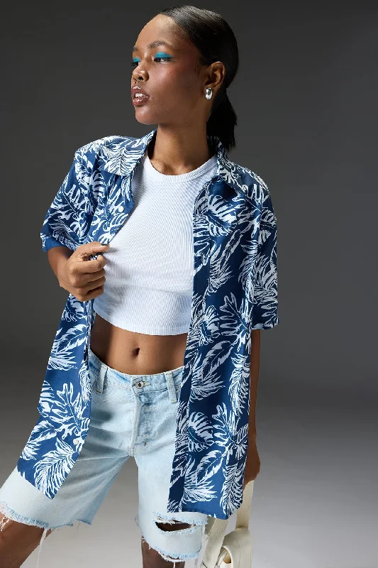 Women's Regular Blue Tropical Shirt Confident Women's High - fashion