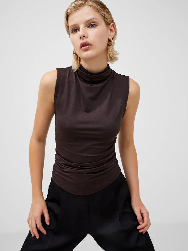 Ruched Mock Neck Sleeveless Top Compression