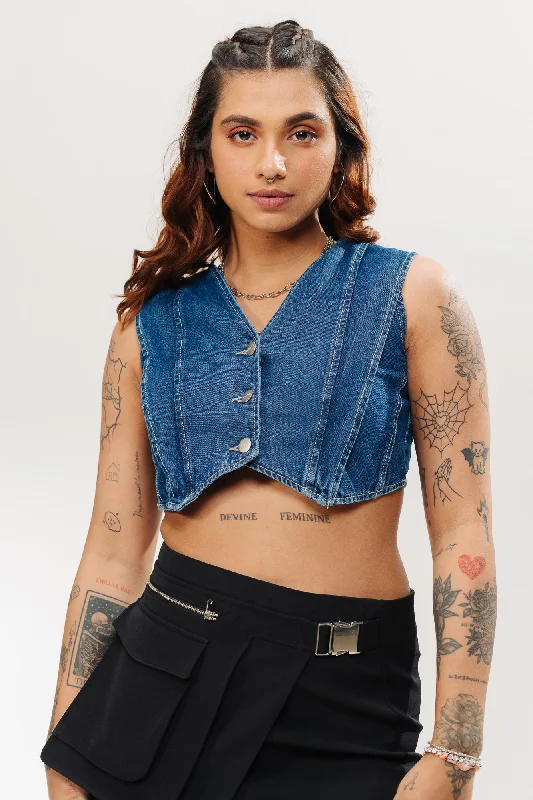 Indigo Seam Crop Vest Sleek Women's Metallic