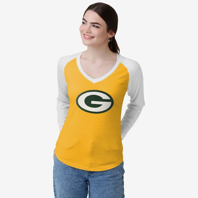 Green Bay Packers Womens Big Logo Solid Raglan T-Shirt Sustainable Organic
