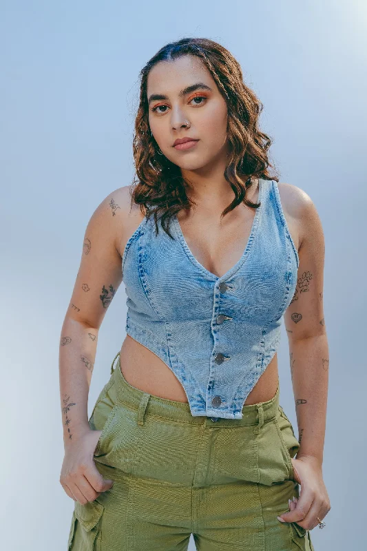 Plunging Indigo Top Tough Women's Military - inspired
