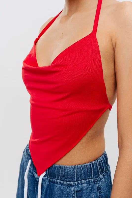 Cowl Red Top Relaxed Women's Beachy