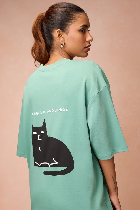Women's I Watch And Judge Cat Green T-Shirt Modern Women's 