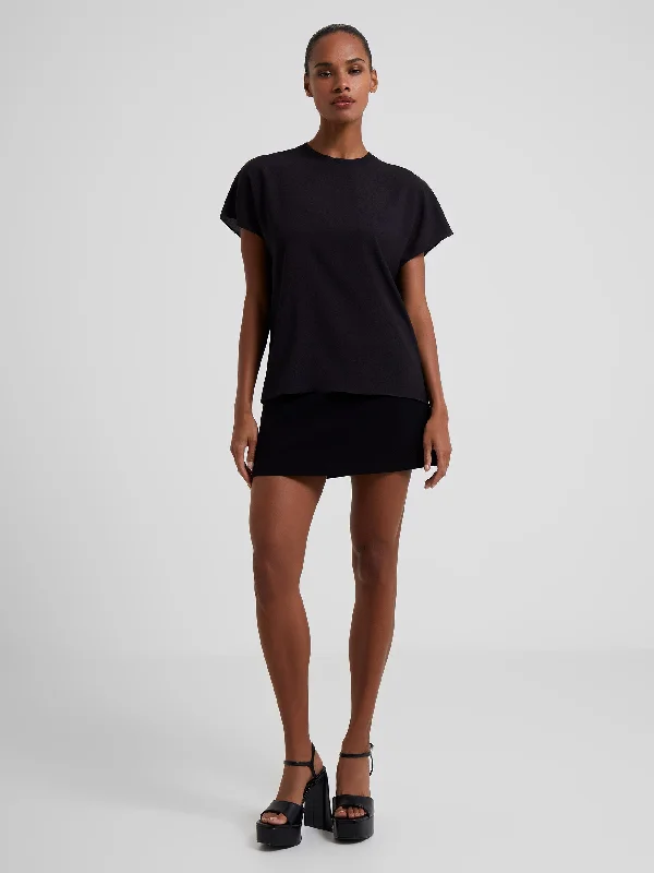 Crepe Light Crew Neck Top Hip Women's Retro