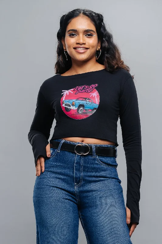 Party Up Black Crop Top Sporty Women's Tennis