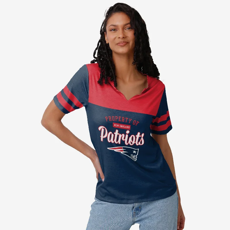 New England Patriots Womens Team Stripe Property Of V-Neck T-Shirt Classic Women's Tweed