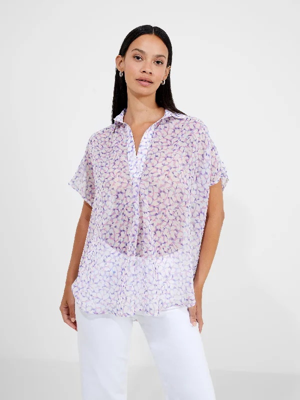 Vee Collar Print Popover Shirt Stylish Women's Tropical 